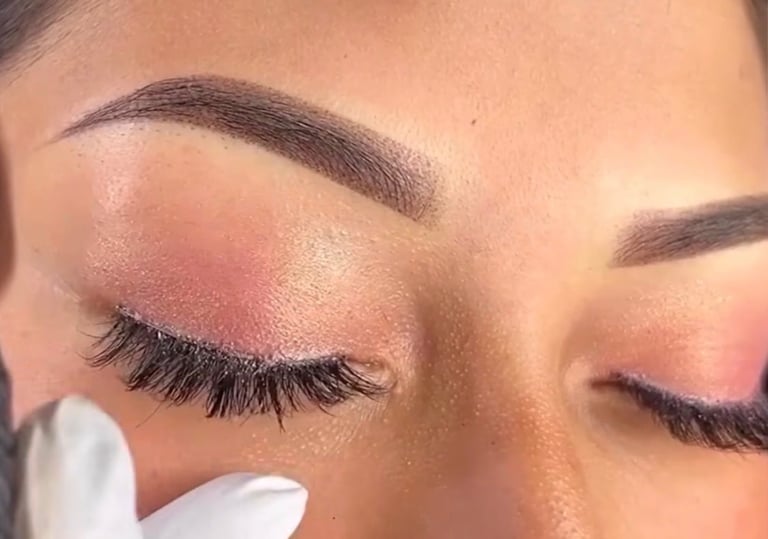 Ombre brow permanent makeup for a full makeup look — defined brow with soft gradient shading at CC Styling Studio in Bradenton, FL