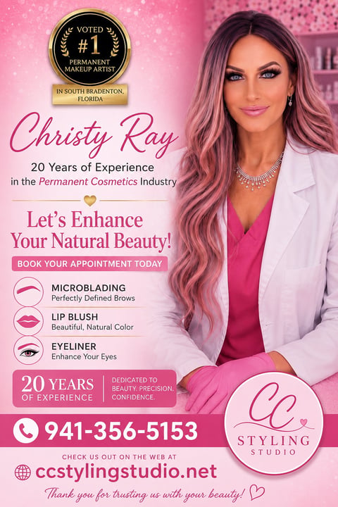 Christy Ray, permanent makeup artist with 20 years experience in South Bradenton, Florida. Voted #1. Specializes in microblading, lip blush, and eyeliner services.