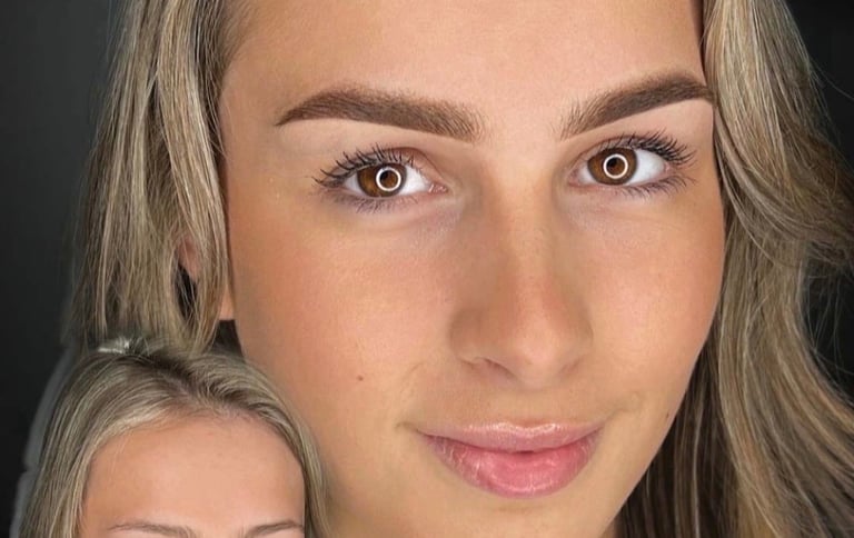 Before and after thick ombré powder brows showing fuller, bolder brows with rich blended shading at CC Styling Studio in Bradenton, FL