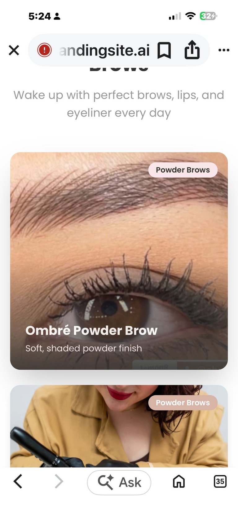 Close-up of a woman's eye showing an ombré powder brow with a soft shaded finish created by CC Styling Studio in Bradenton, Florida