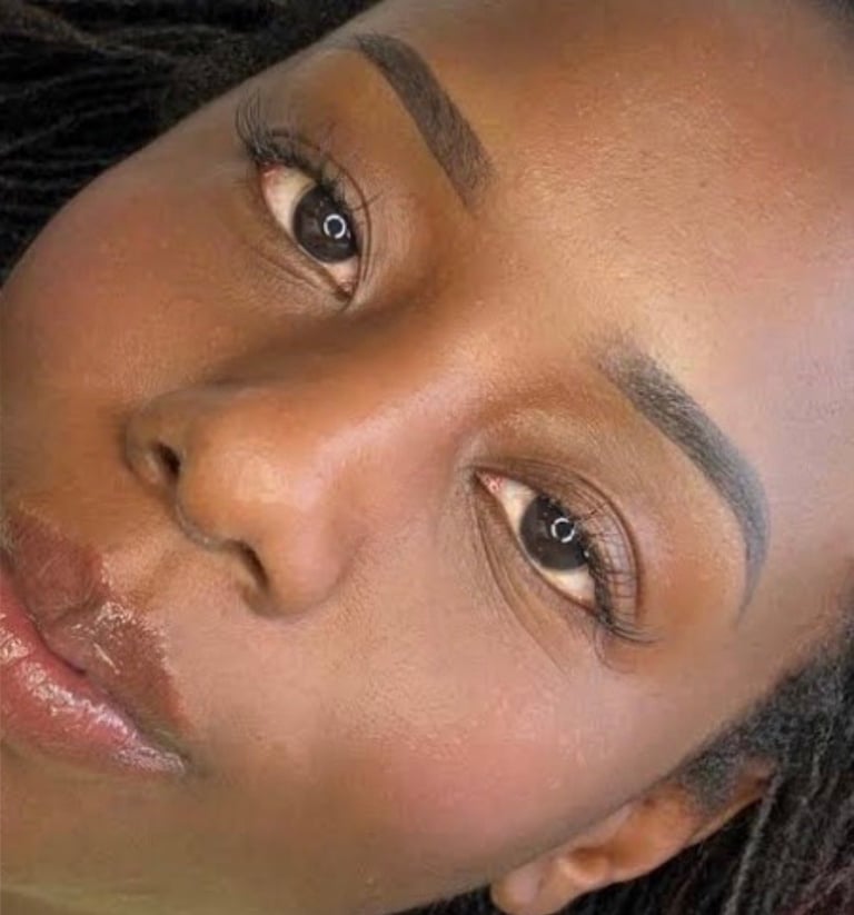 Natural-looking ombre shaded permanent eyebrow — softly gradient shaded brow with a polished makeup finish at CC Styling Studio in Bradenton, FL