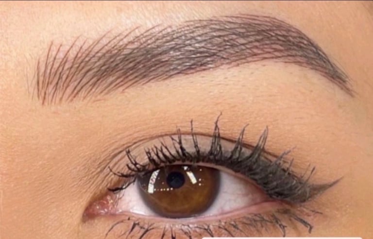 Microshading permanent eyebrow with air hair strokes at the front blending into soft shading at the end — natural, defined brow at CC Styling Studio in Bradenton, FL