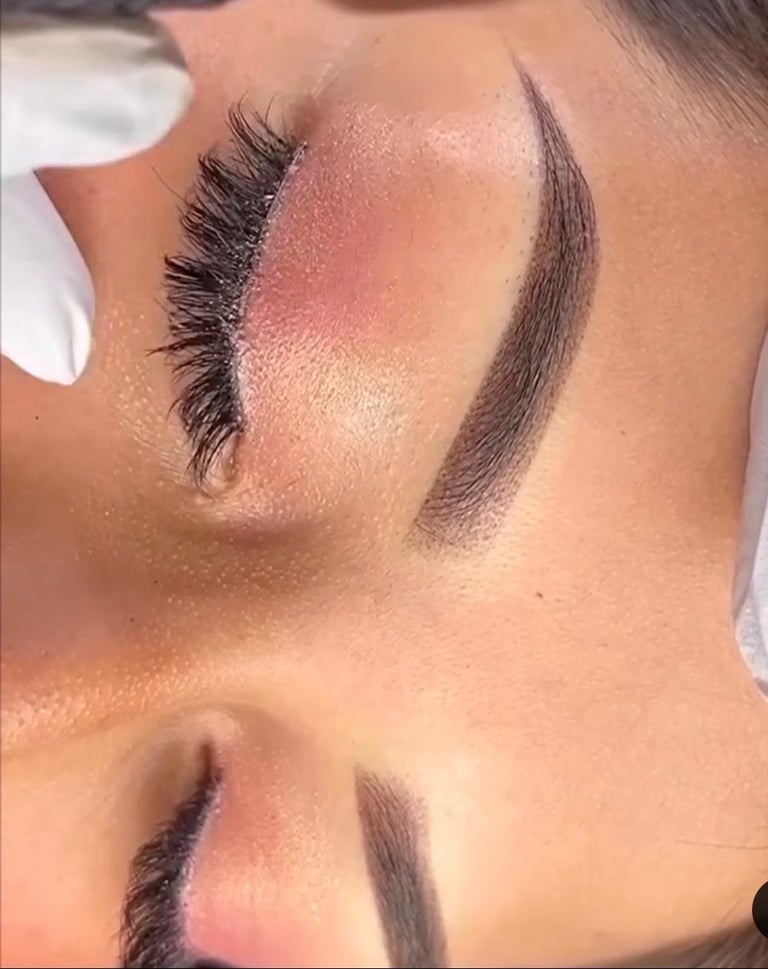 Powder brow permanent makeup for a full define makeup look — sculpted dark brow with bold, defined finish at CC Styling Studio in Bradenton, FL